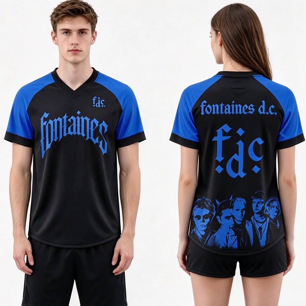 Fontaines D.C. Tour V Neck Football Jersey Rock Band Concert Graphic Tees Men Women Short Sleeve Mesh Sports T-shirt Full Print