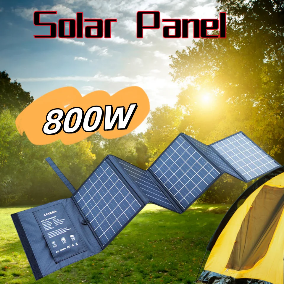 800W Solar Folding Panel Portable Bag USB Solar Charger Waterproof Outdoor Power Supply for Home Mobile Phone Power Generator