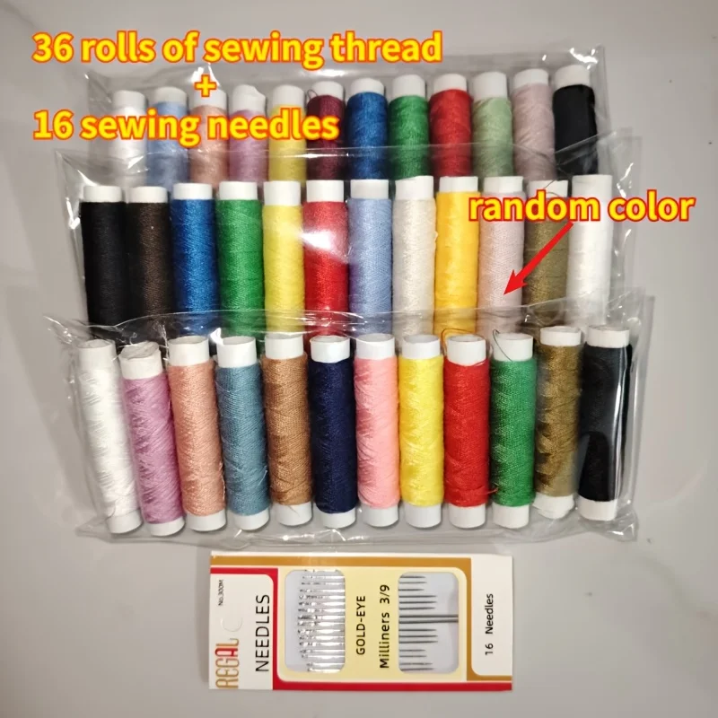 52Pcs Sewing Set 36 Random Color Thread Rolls +16 Sewing Needles Soft Durable Hand Sewing Accessories For Craft & Daily Repair