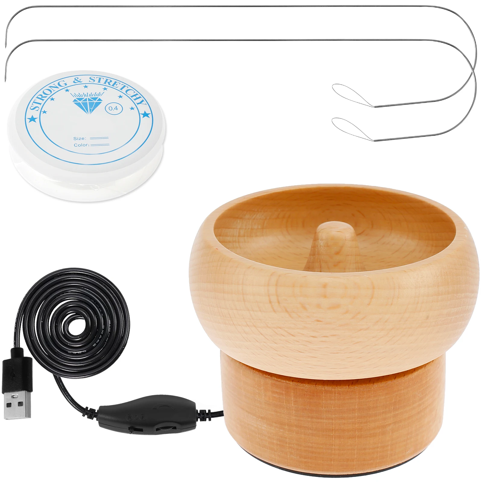 

Electric Wooden Bead Spinner USB Powered Spin Beading Bowl Kit Adjustable Speed and Direction Spin Bead Loader with 2 Beading