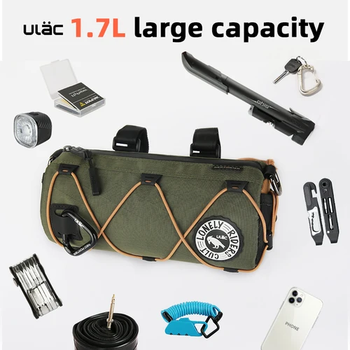 Imagen 2 del producto Bolsa para manillar de bicicleta Ulac, bolsa frontal para bicicleta de montaña y carretera, resistente al desgaste, de gran capacidad, 1,7 L, multifunción
