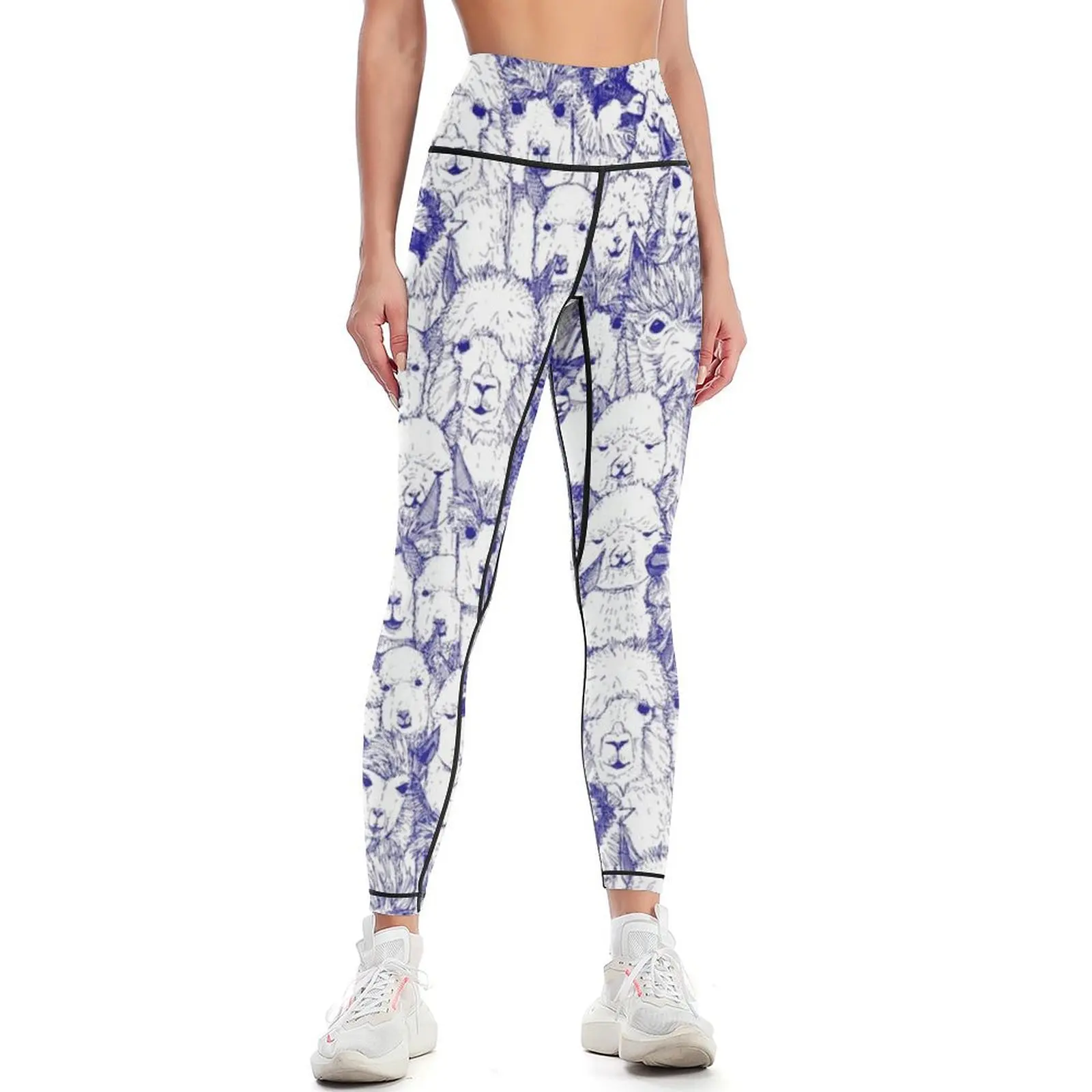 just alpacas blue white Leggings high waist Women's sports pants Women's push up Womens Leggings