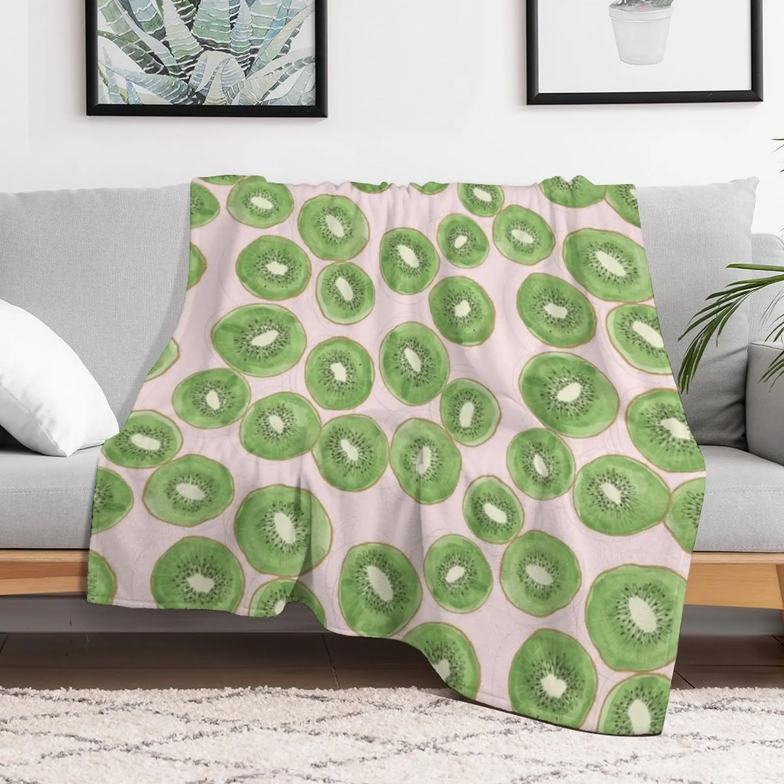 Kiwi Fruit Watercolor Pattern Throw Blanket wednesday Retros Single Hairys Blankets