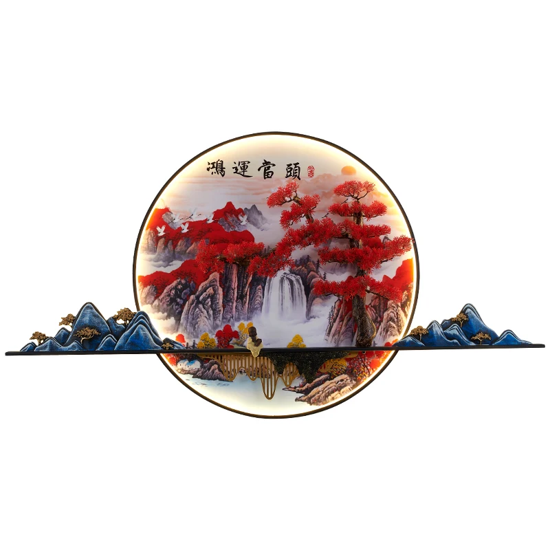 Landscape Red Pine Creative Designer Light Decor Home Living Room Bedroom Study Lamps Modern Led Picture 3D Wall Lamp Chinese