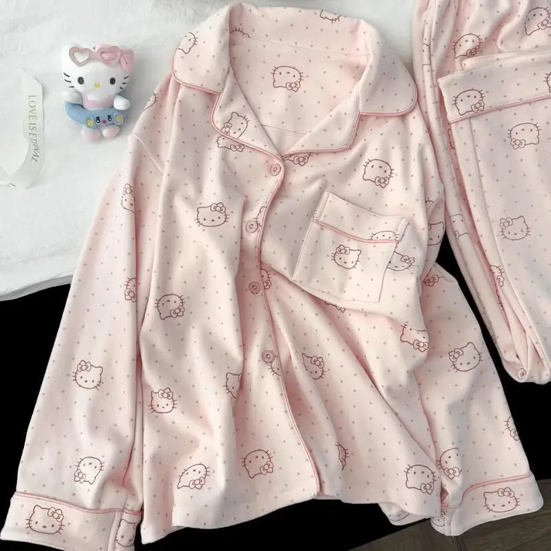 

Sanrio Hello Kitty Girls Pajamas Set Kids Clothes Winter Warm Cartoon Women's Pajamas Coral Fleece Homewear Kids Sleepwear
