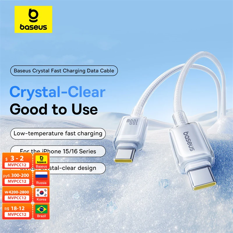 Baseus 100W USB Cable For iPhone 16 15 Pro Max USB Cable Type C For Macbook Pro Fast Charging Data Wire For Xiaomi Samsung