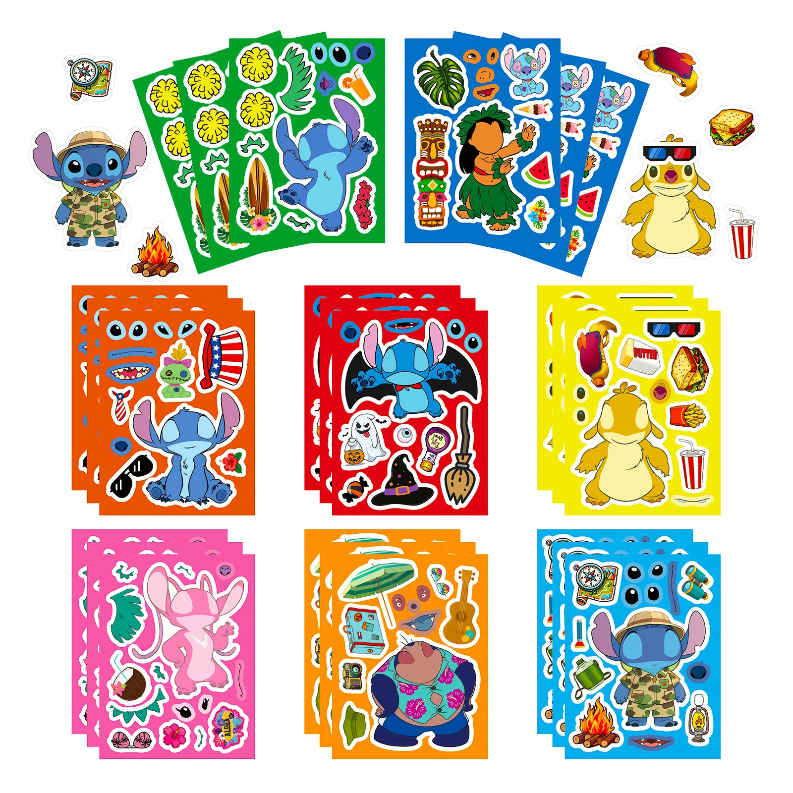 

8/16Sheets New Disney Stitch Make a Face Puzzle Stickers Assemble Cartoon Game Assemble Jigsaw Parent-Child Interactive Stickers