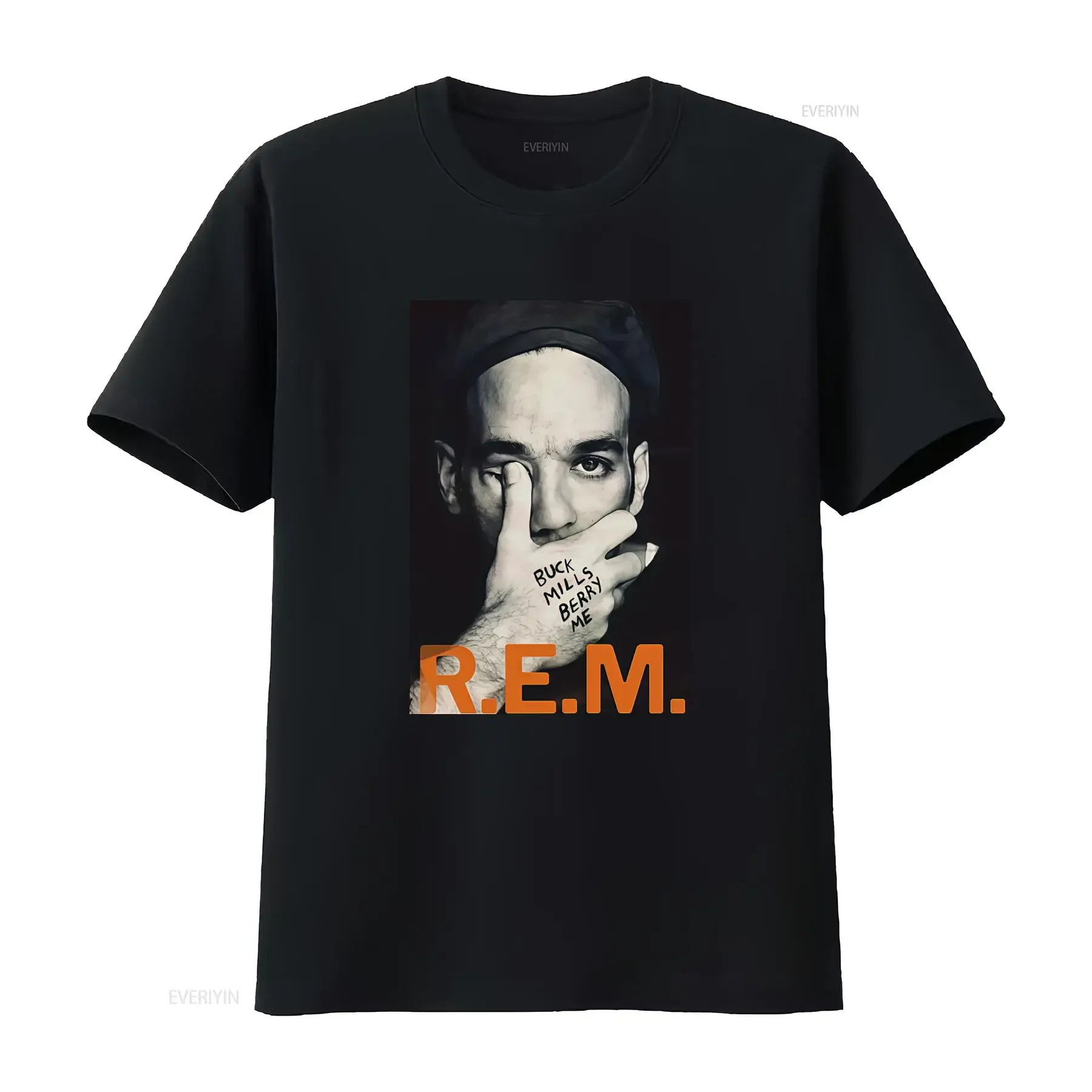 T shirt REM Rock Band XX145 Col rond décontracté Tissu légèrement extensible Coupe régulière Motif imprimé Parfait pour Casual