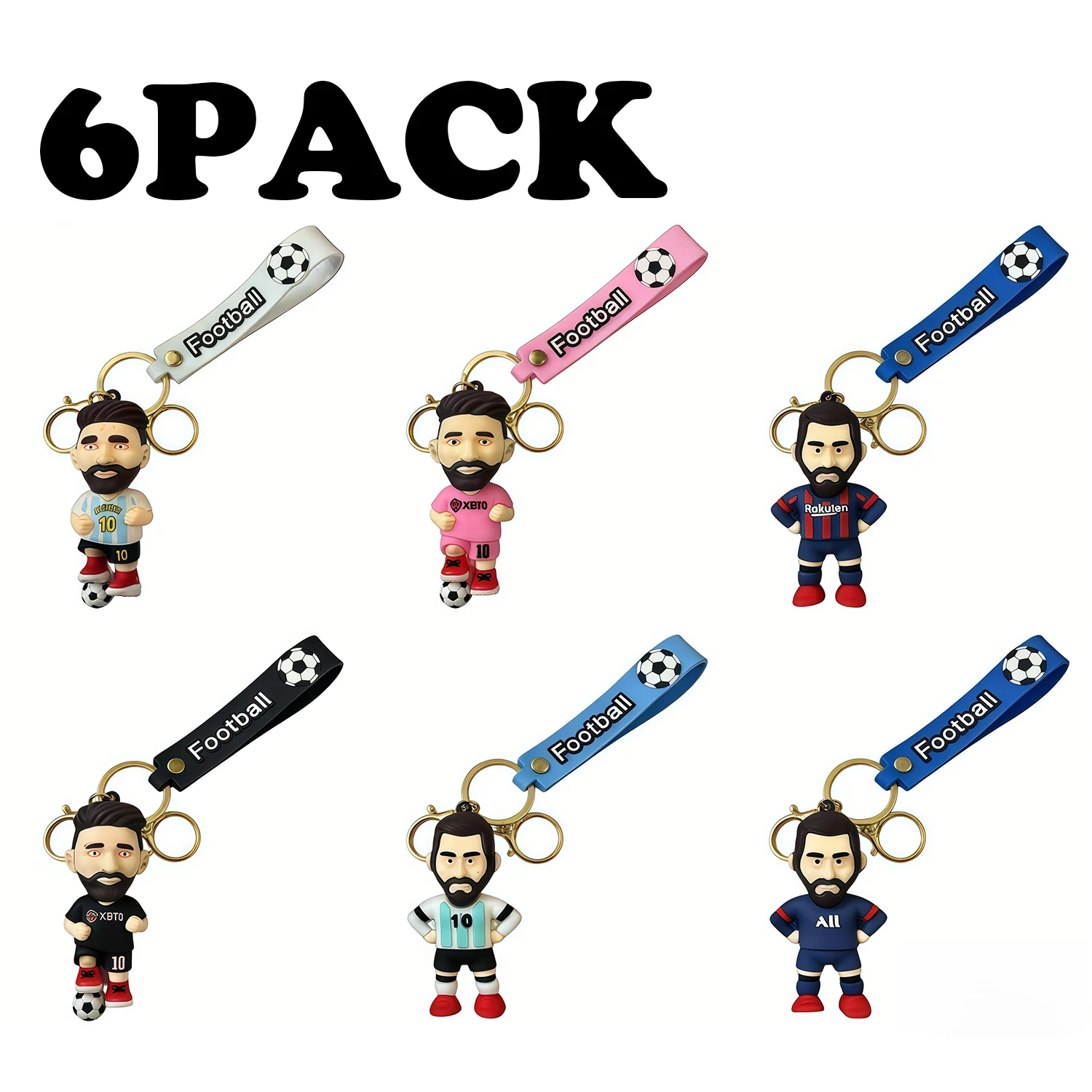 

Набор из 6 брелоков с фигурками футбольных звезд, включая Лео Месси, украшения для сумок, подвески, коллекционные куклы, автомобильные украшения, аксессуары для ключей, сувениры