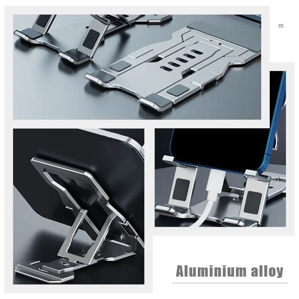 Adjustable Tablet Holder Folding Phone Stand Aluminum Alloy Material Heavy Duty Desktop Mobile Phone Support Compact Design