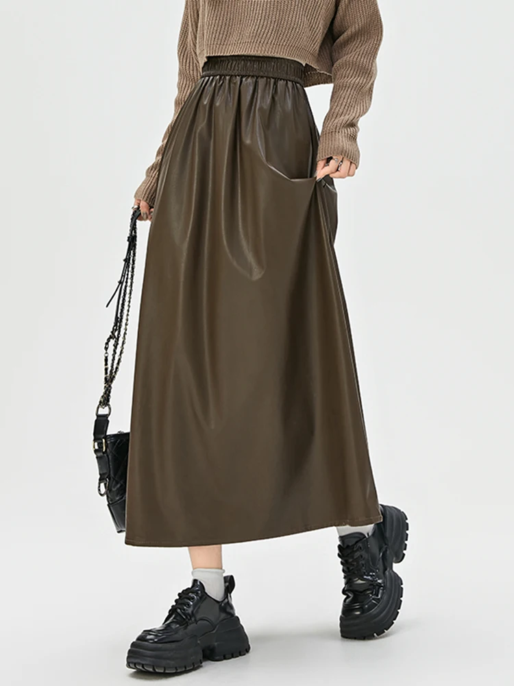 

Slimming High Waist PU Leather Skirt Korean Sle Spring Autumn Winter New f Body Skirt Women's Skirts Cover Hip