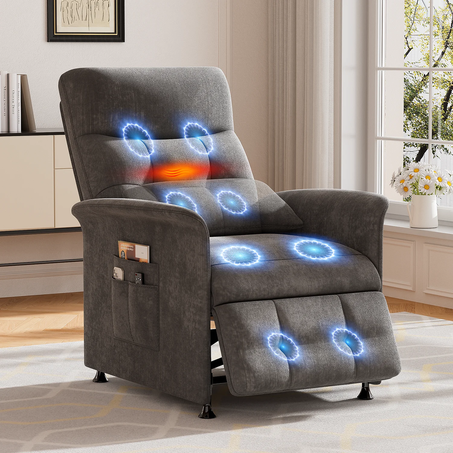 Fauteuil inclinable électrique avec métropolitain et massage, fauteuil inclinable réglable en tissu 