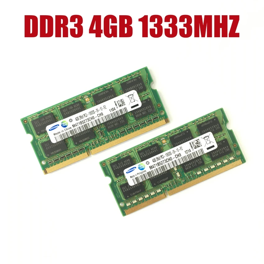 SEC 8GB (2pcsX4GB) 2Rx8 PC3-10600S DDR3 1333Mhz 4GB Laptop Memory 4G PC3 10600S 1333 MHZ Notebook Module SODIMM RAM