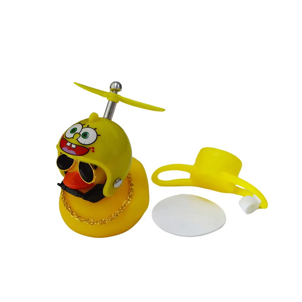 Rubber Small Yellow Duck with Helmet Car Interior Decoration Accessories Cycling Bell Kids Bike Horn Propeller Without Lights image 3
