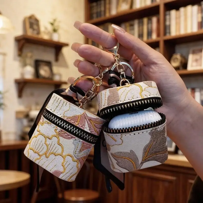 New Vintage Mini Bucket With Scarf Coin Purse Embroidery Lipstick Storage Bag Earphone Bag Small Bag Pendant Fashion Accessories