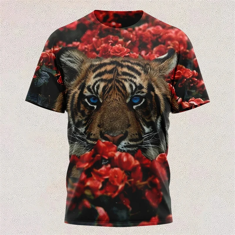 New T Shirt Colorful Tiger Graphic Short-sleeved T-shirt O Neck 3d Print T Shirts Daily Casual Short-sleeved Oversized Clothing