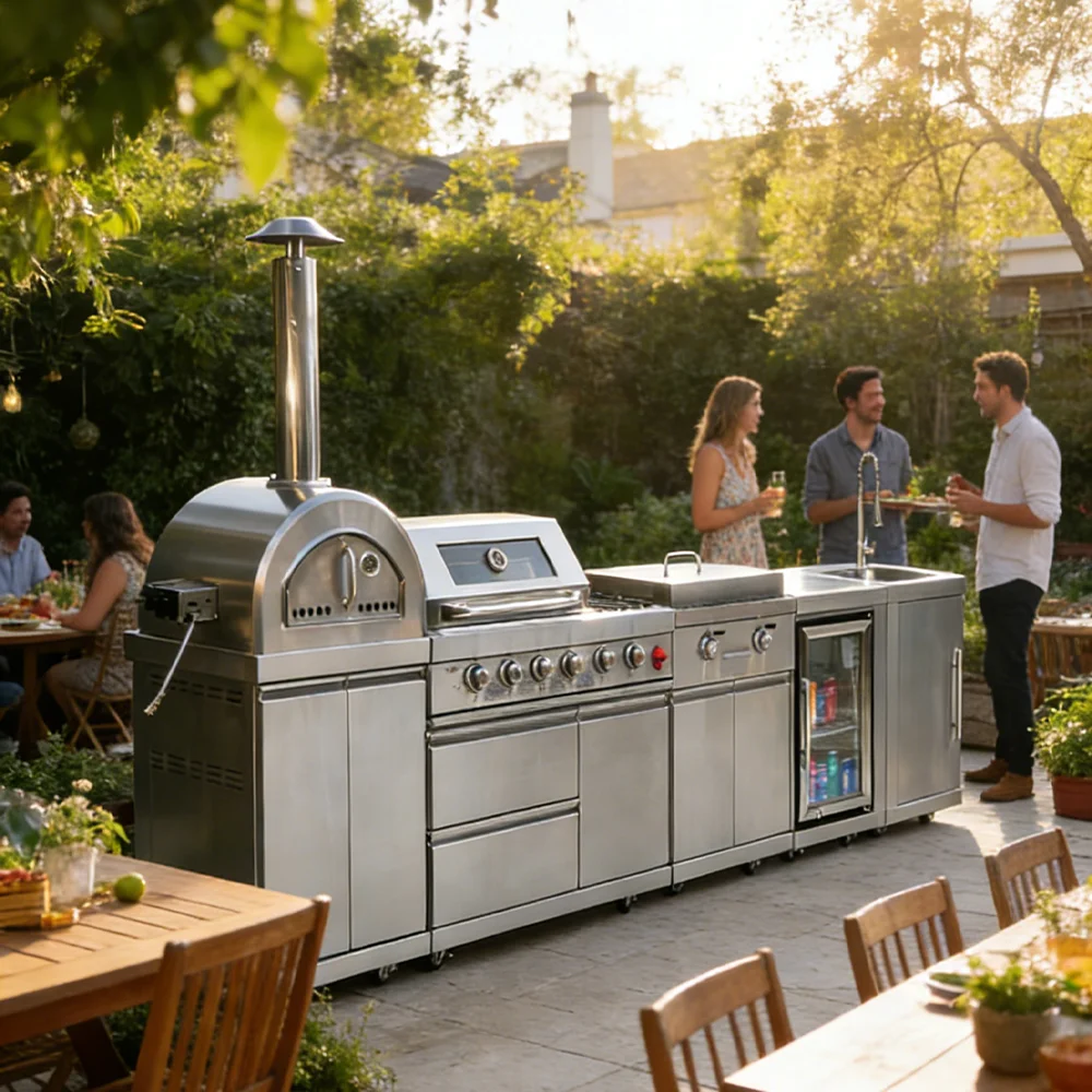 High End Stainless Steel Portable Adjustable Outdoor BBQ Grill Electronic Pulse Ignition Modular Complete Kitchen Furniture Sets