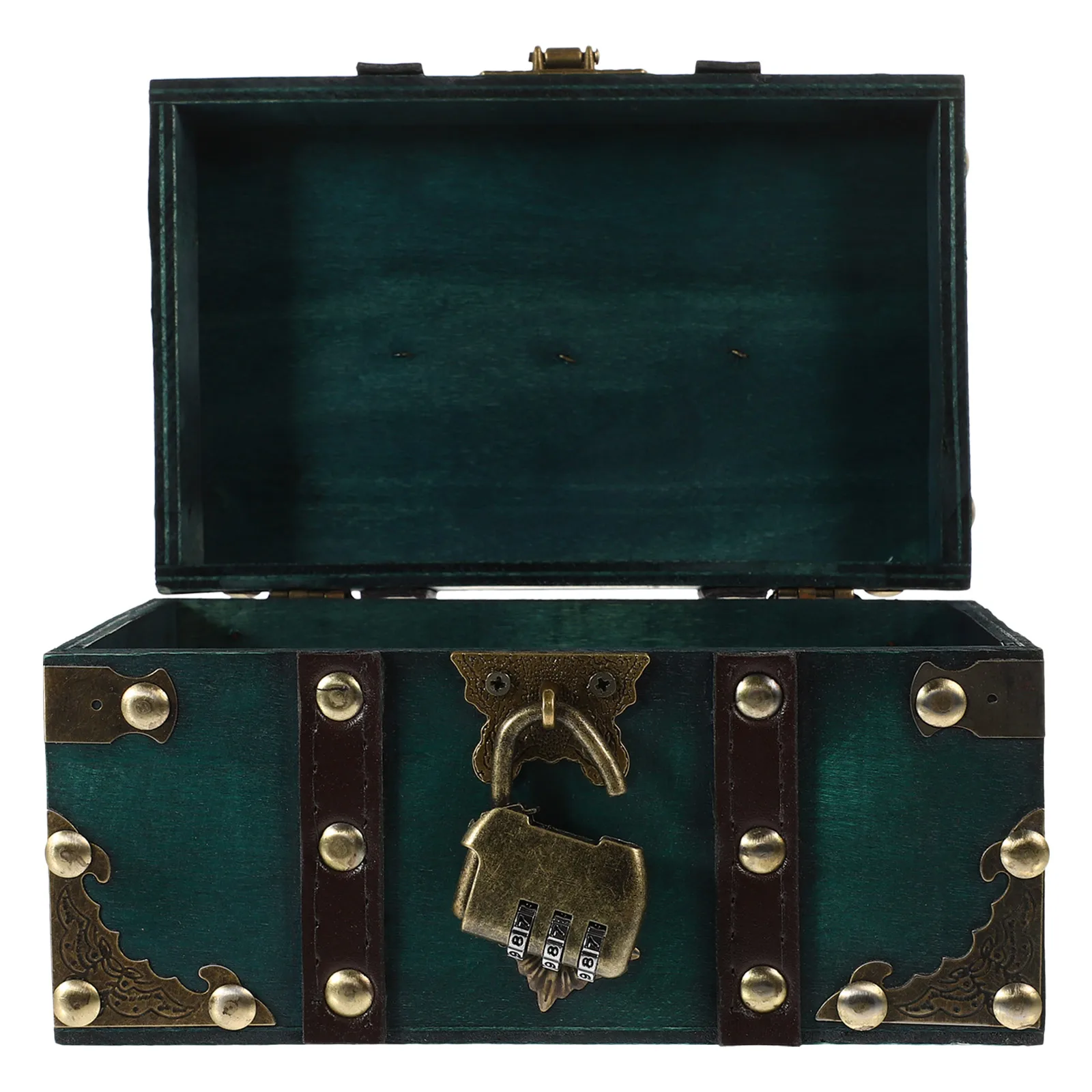 

Vintage Wooden Treasure Chest with Lock for Jewelry Documents Storage Desktop Trinket Box Rustic Portable Gift Idea
