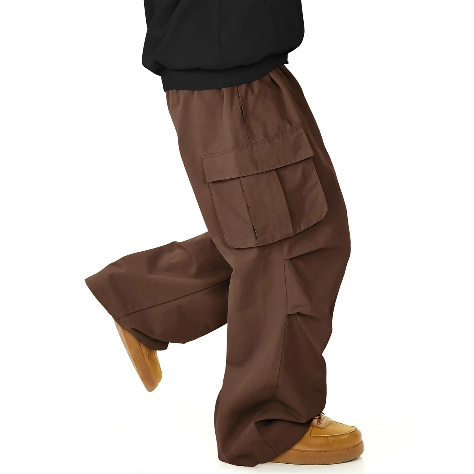 Homens soltos calças de carga com cordão hip hop rua moda design clássico calças de carga casuais com bolso adequado acampamento ao ar livre