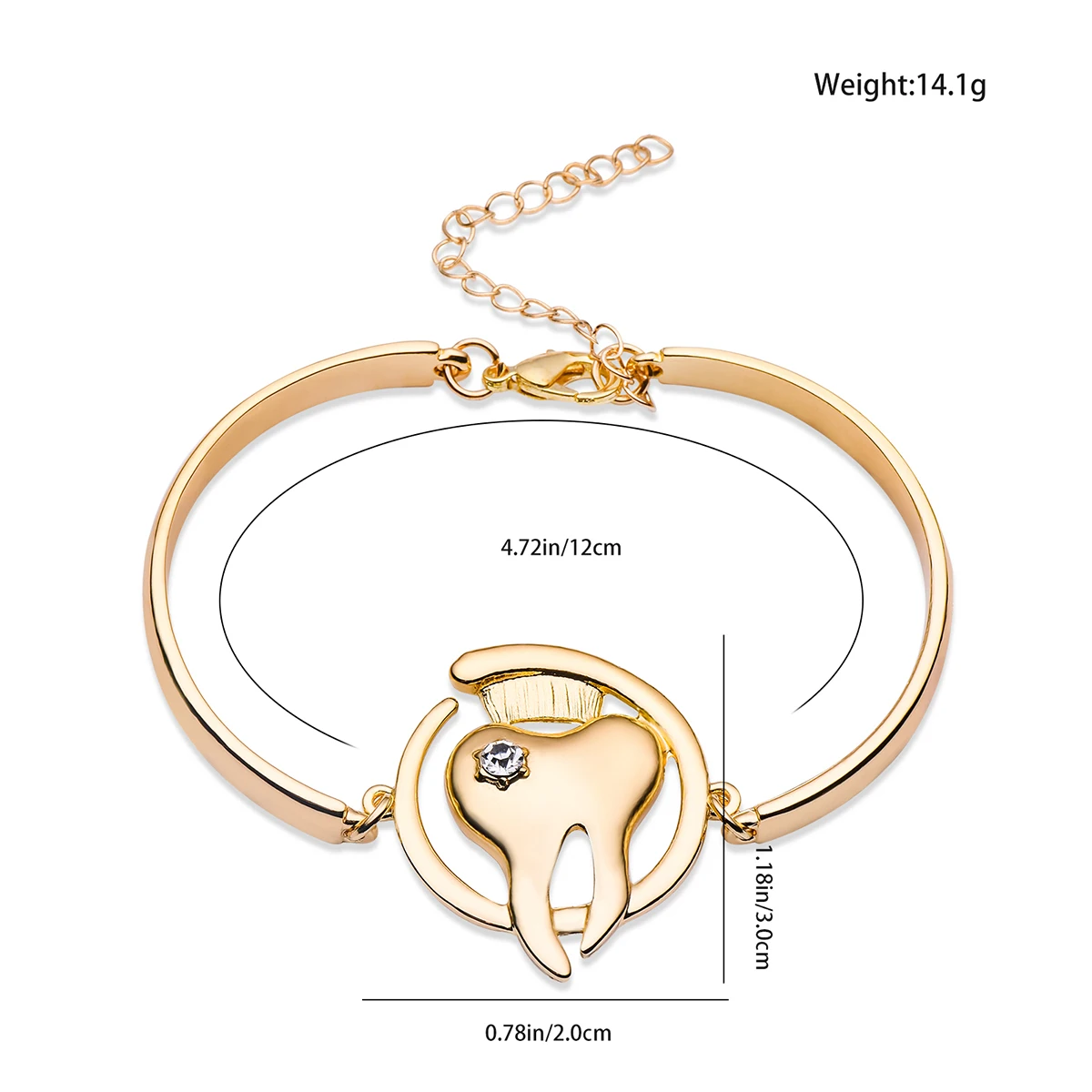 Catuni Dental Tooth Charm Bangle Bracelet  Inlaid Crystal  Bracelets for Dentist Hygienist Dental Student Medical Jewelry Gift