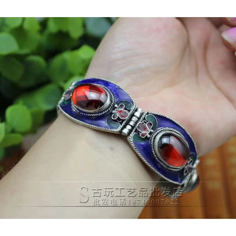 Antique Vintage Men'S And Women'S Jewelry Ornament Zircon Jade Pack Silver Bracelet Two Colors Optional