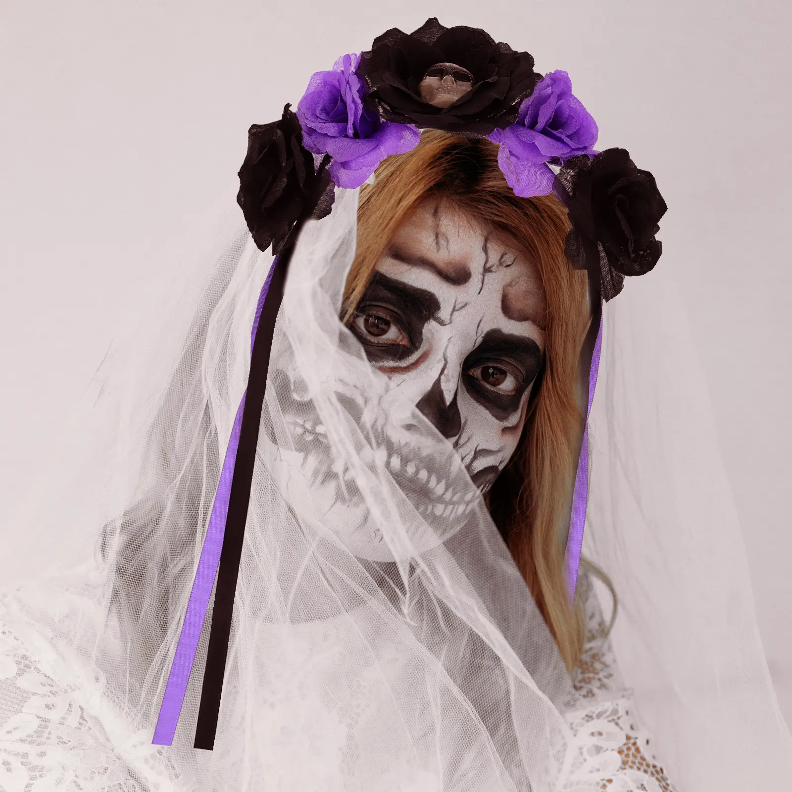 

Повязка на голову с розами и черепами для Хэллоуина, креативное украшение для волос, повязка на голову для костюмированных мероприятий, обруч для волос на фестиваль