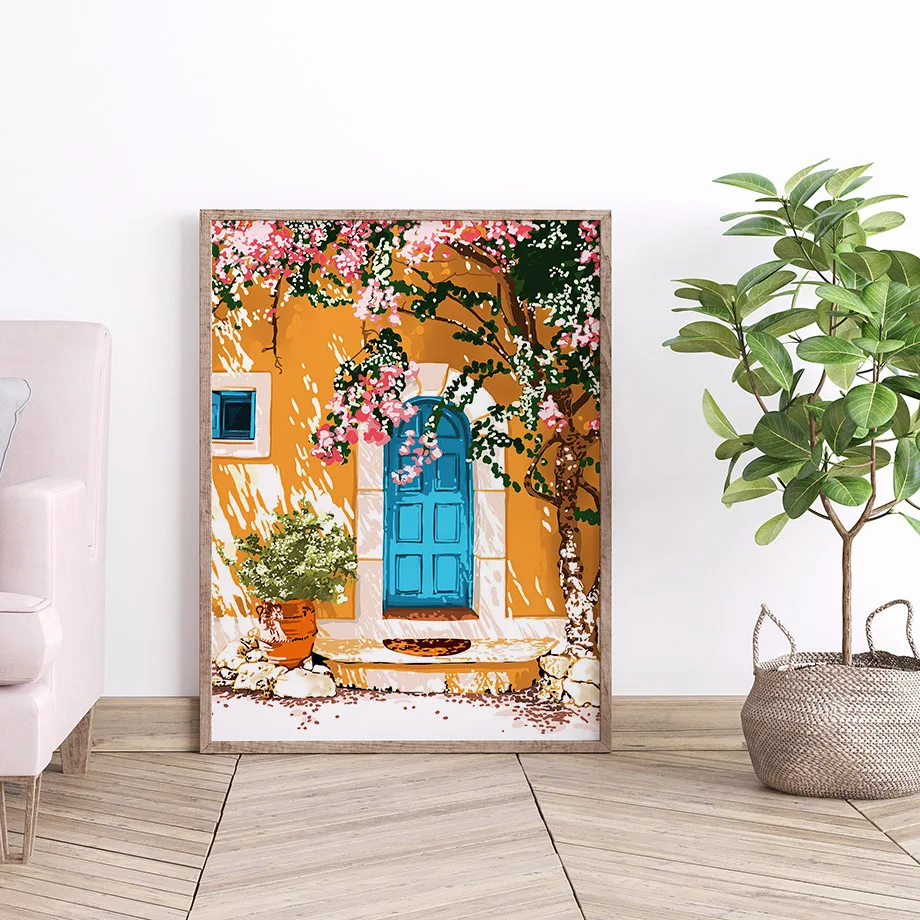 1PC frameless decorative art print,Venice Building Sea Girl Beach Turtle Monstera Wall Art Canvas Painting Posters And Prints Pi