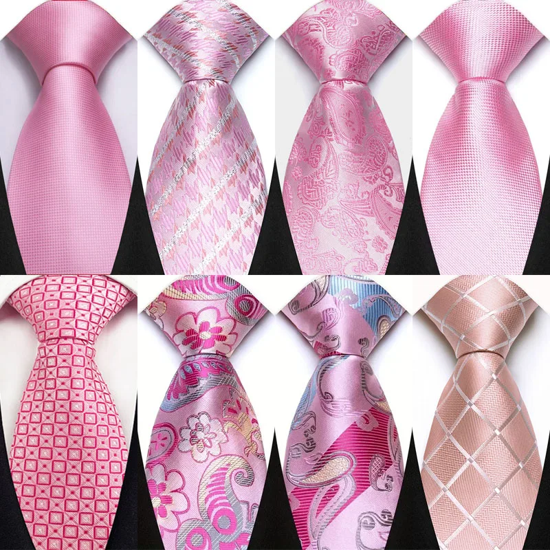 Luxury 8CM Mens Necktie Pink Color Solid Stripes Paisley Ties For Man Groom Jacquard Woven Neck Tie For Business Wedding Party