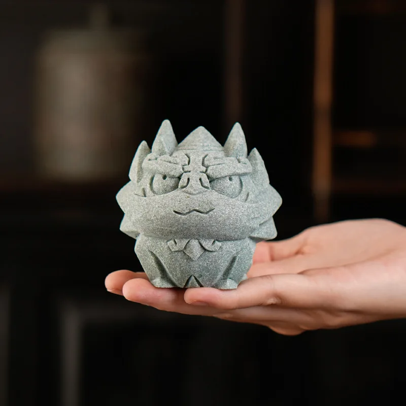 

Green Sand Stone Tea Pet Ornaments Creative and Cute Mecha Small Golden Toad Home Tabletop, Living Room, Fish Tank Decoration