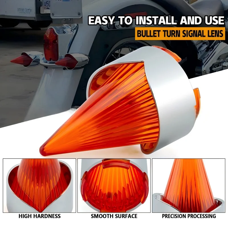 Round Turn Signal Lens Cover for Harley 883/1200 XL Dyna Softail, Compatible with Bullet Style Housings , PC Material Lamp Cap