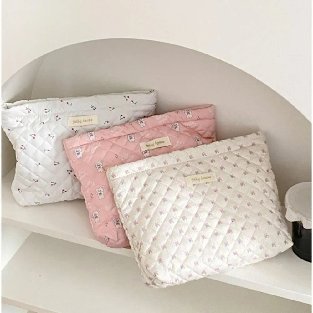 Women Cotton Quilted Makeup Bag Lipstick Storage Organizer Large Capacity Female Handbags Clutch Bag Travel Toiletry Bag