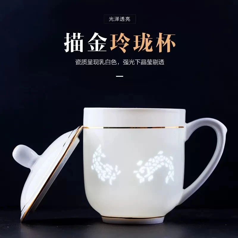 Exquisite 380ml Jingdezhen Hollow Honeycomb Glass Ceramic Porcelain Tea Cup Health Cup Mug Milk Coffee Tea Cup with Lid