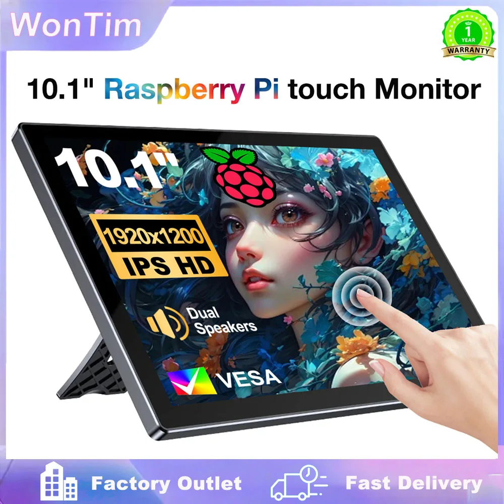 Raspberry Pi 10.1 Inch Touch Screen IPS 1920x1200 HD LCD HDMI-Display for RPI 5 4B 3B+ 3B PC Secondary Screen Portable Monitor