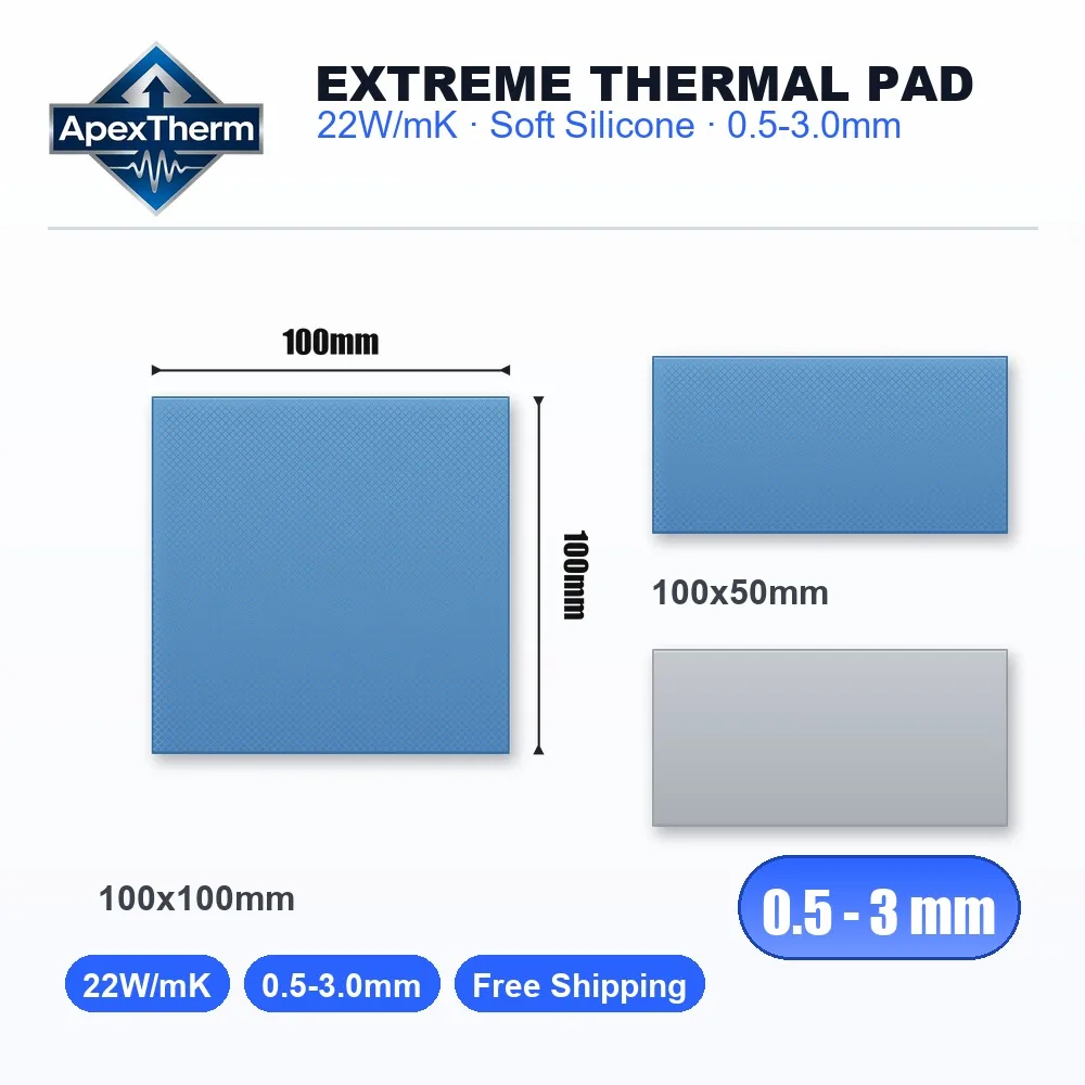 22W/mK Thermal Pad 100x100mm 100x50mm 0.5-3.0mm High Conductivity Soft Silicone Gap Filler for GPU CPU Laptop Heatsink Cooling