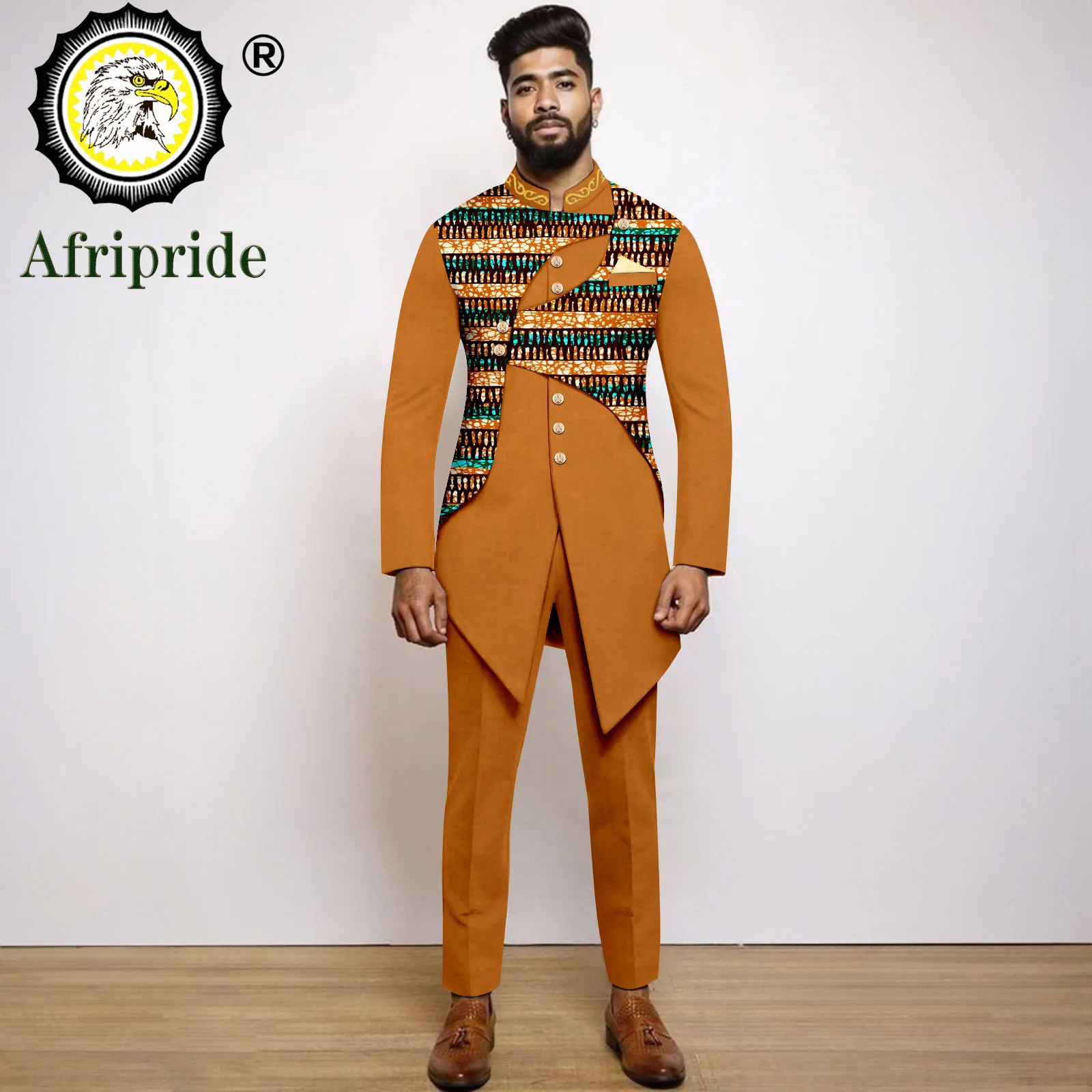 African Suits for Men Slim Fit Embroidery Single Breasted Print Blazer and Trousers Set Formal Outfits with Kerchief 2416031