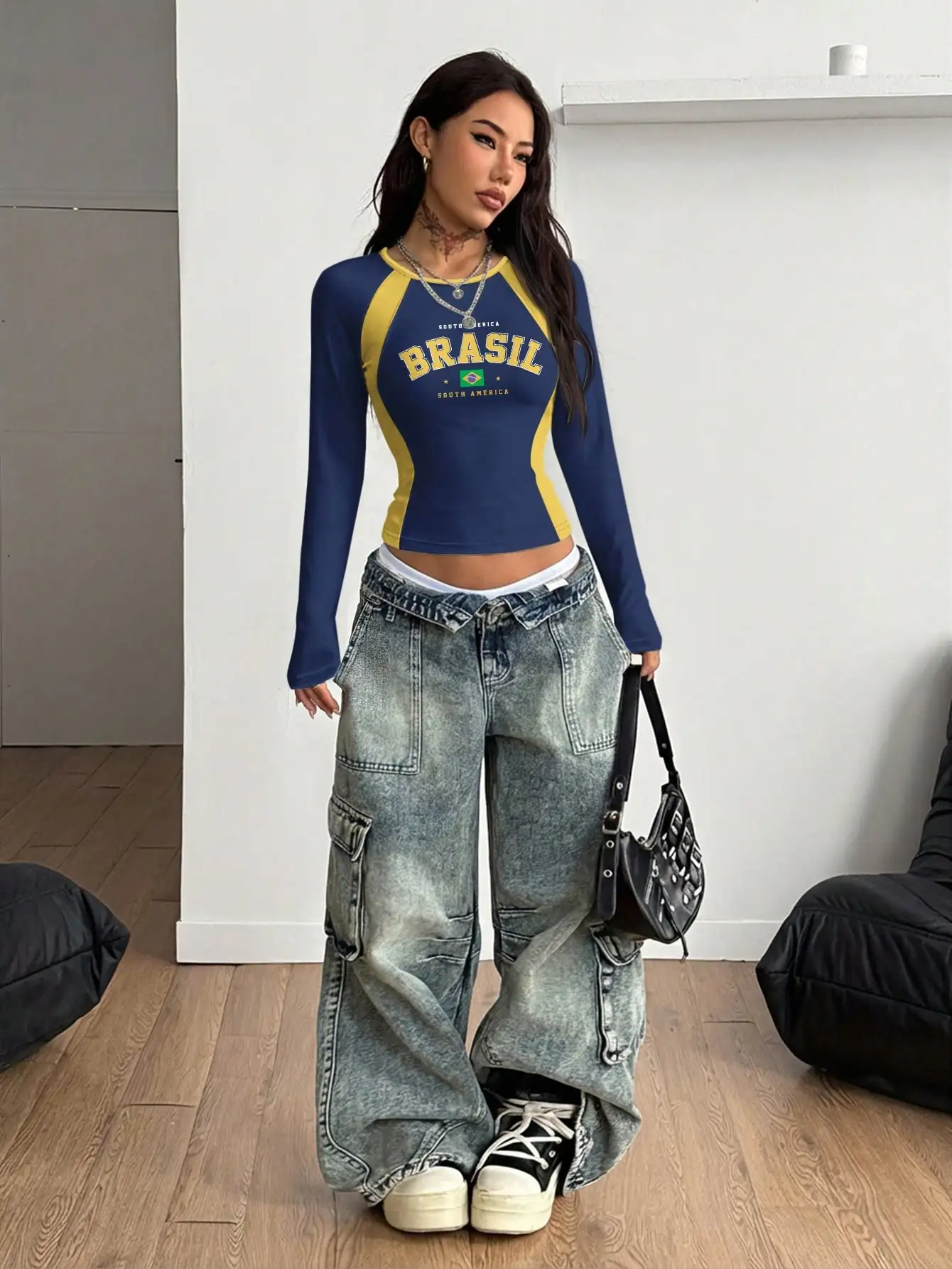 Spring Autumn Personalized Print Long-sleeved Short Trendy Fashion Jersey Women Riding Motorcycle Personalized Sports T-shirt
