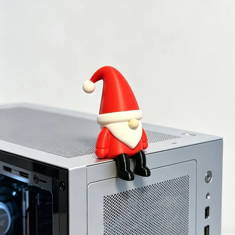 Dwarf Santa Claus Sitting Statue, Mini Seated Santa Figurine Ornament, Perfect Decor for Bookshelf Edge, Office Desk & Home Comp