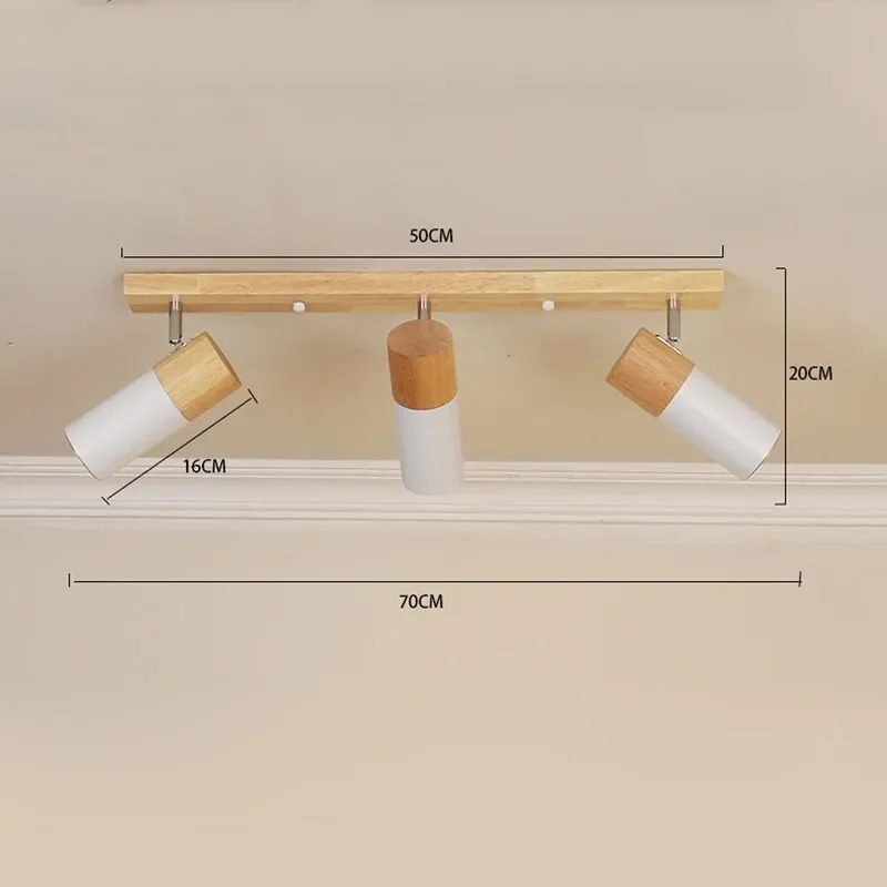 Lampu langit-langit kayu Nordic, kepala tunggal tiga sorot dapat diputar untuk ruang tamu kamar tidur ruang makan, perlengkapan pencahayaan ruang ganti