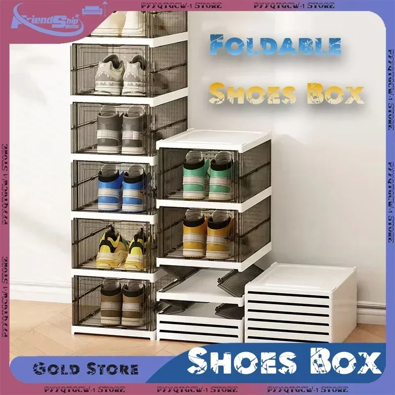 Stackable Thickened Plastic Bins Foldable Shoes Box with Lids Transparent Multi-layer Dustproof Sneaker Shoe Organizer Boxes