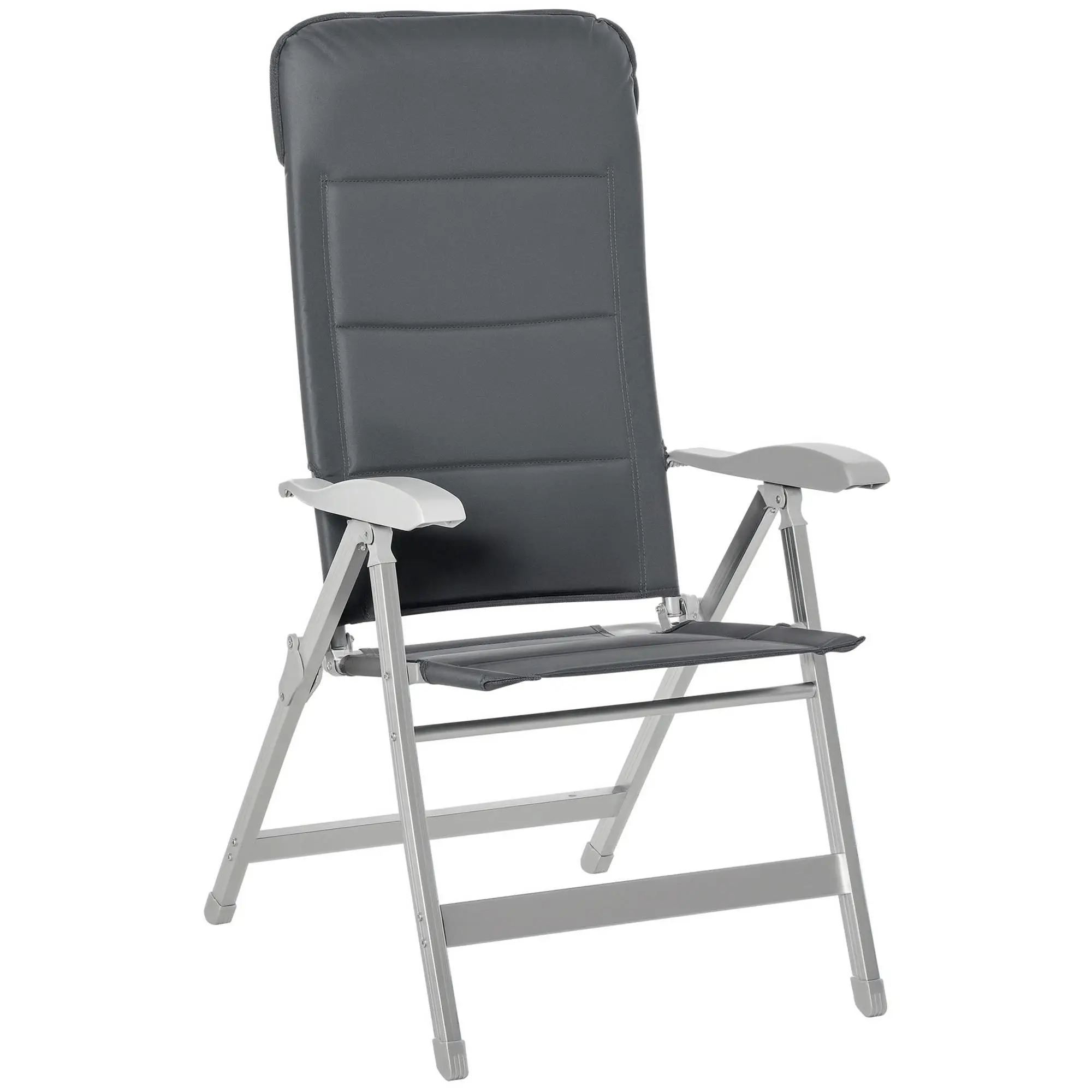 Chaise de jardin pliable à 7 positions réglables avec appui-tête et accoudoirs en aluminium/Oxford 75x61,5x114,5 cm Gris