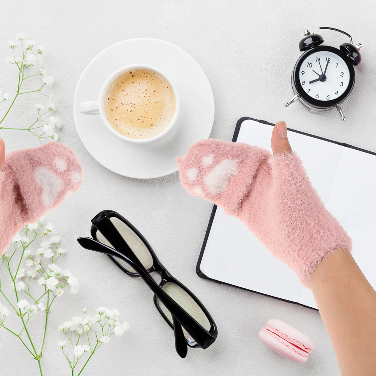 

1 пара зимних перчаток с кошачьими когтями, женские теплые вязаные варежки-трансформеры, гибкие перчатки с половиной пальца, уличные грелки