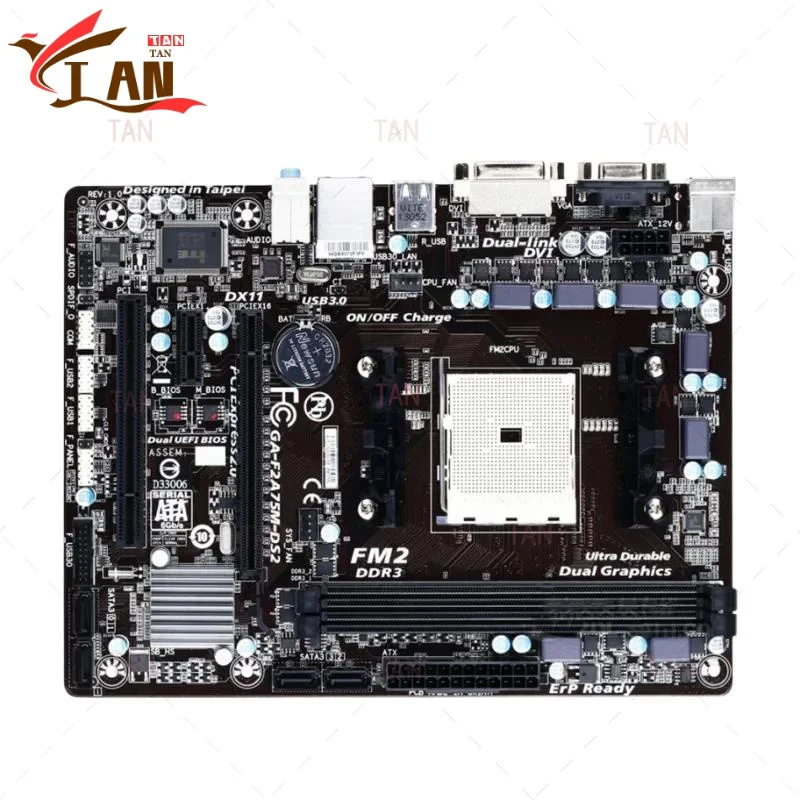Para GIGABYTE GA-F2A75M-DS2 placa base A75 64GB Socket FM2 DDR3 Micro ATX placa base 100% probado envío rápido TT