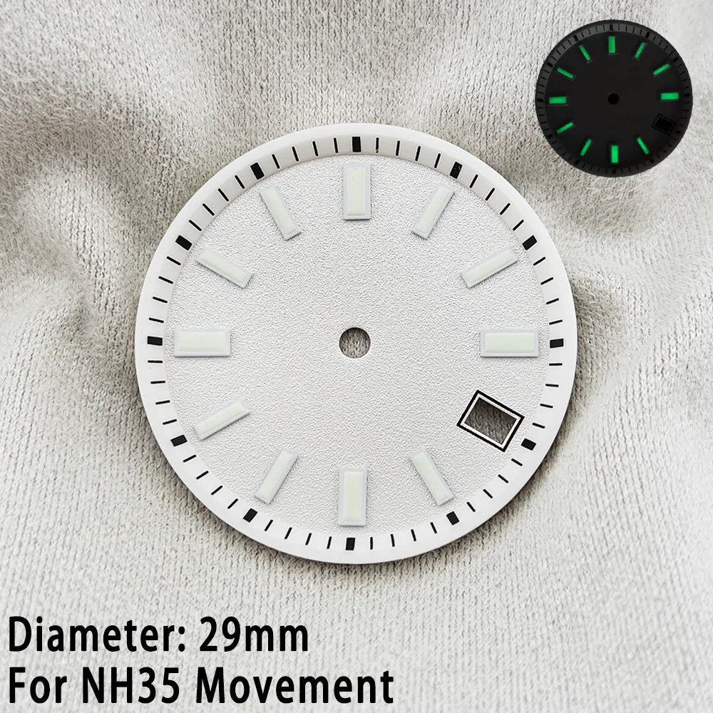 

Циферблаты для часов 29 мм, подходящие для NH35 C3, зеленые светящиеся циферблаты с одним календарем, запасные части для модификации часов для мужчин