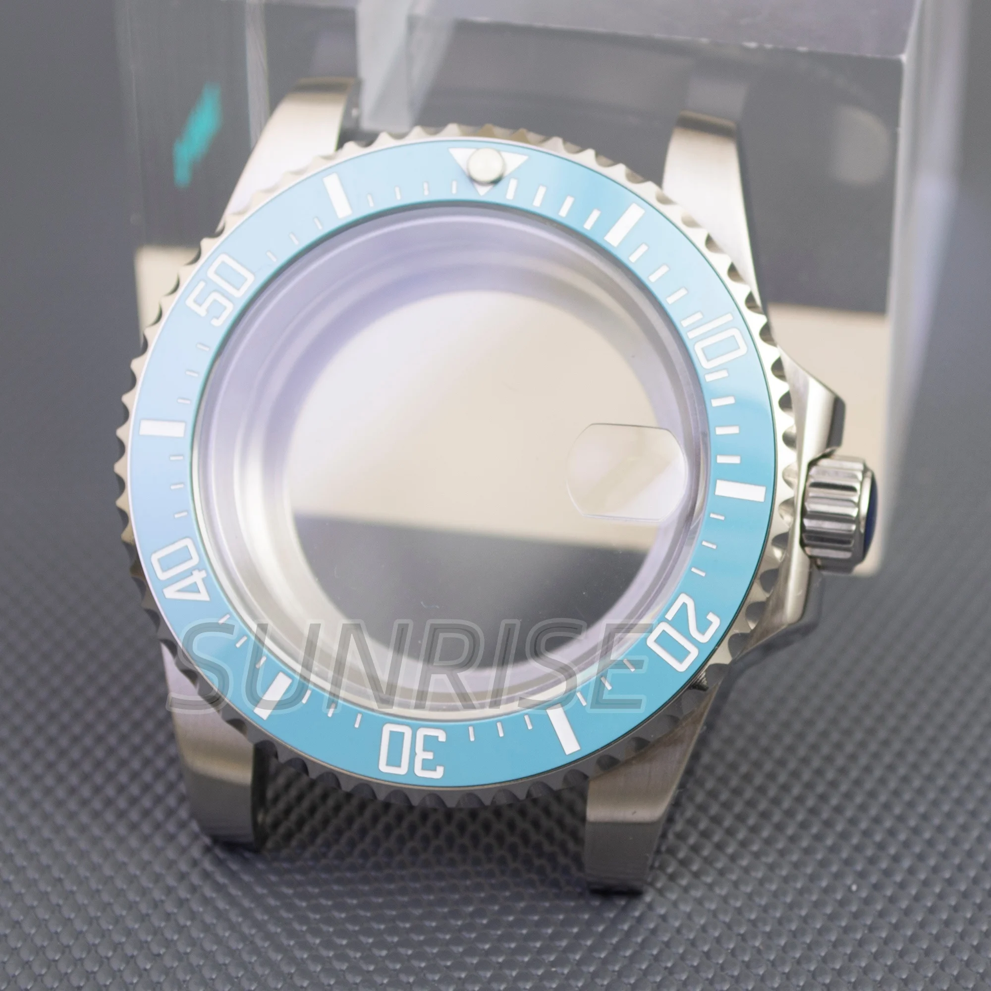 40MM Men Watches Case Ice Blue Ceramic Bezel Sapphire Glass Waterproof for NH34 NH35 NH36 movement 28.5mm dial GMT SUB case
