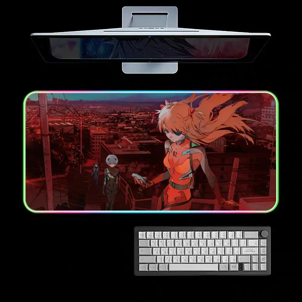 에반게리온 애니메이션 마우스 패드 RGB 게이밍 마우스 패드 데스크 매트 HD 게이머 대형 LED 라이트 XXL 마우스패드