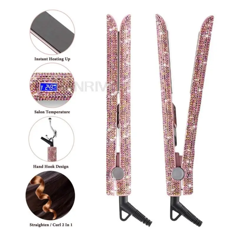 Prostownik do włosów z cyrkoniami Tytanowy prostownik Tytanowy szybkie nagrzewanie Profesjonalny salonowy prostownik do włosów i loków