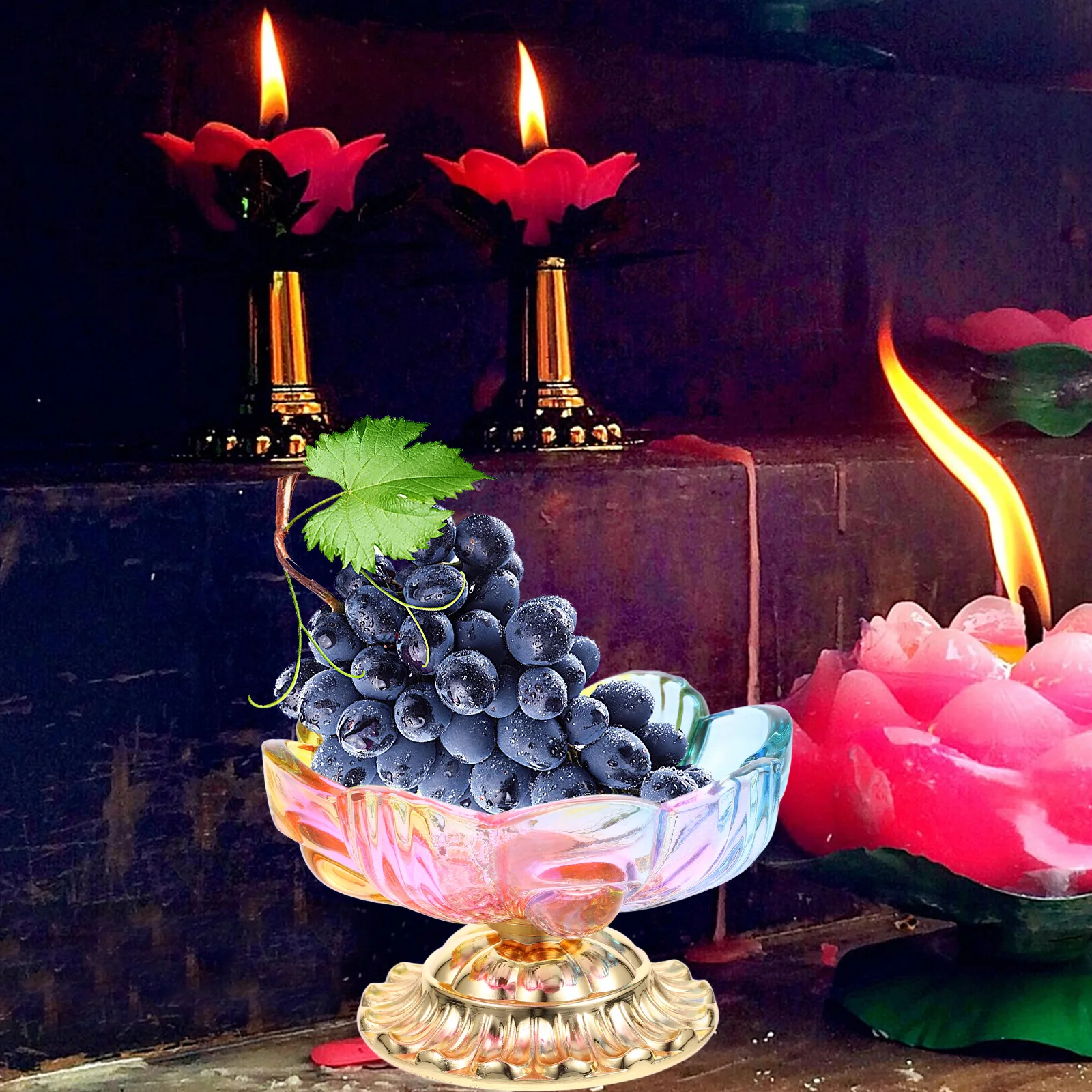 

Clear Flower Shaped Fruit Bowl Multifunctional Glass Buddhist Fruit Plate Decorative Salad Glass Bowl for Table Centerpiece