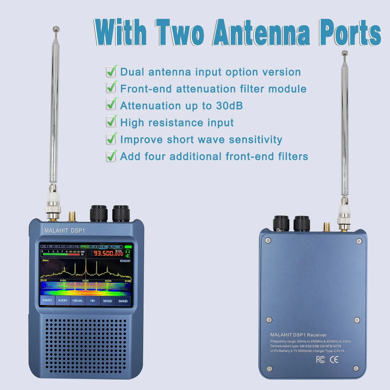 DSP1 V9 Version 1.10D Malachite Receiver 50kHz~250MHz 400MHz~2GHz SDR Radio Shortwave Support AM, SSB (LSB USB), CW, NFM, WFM