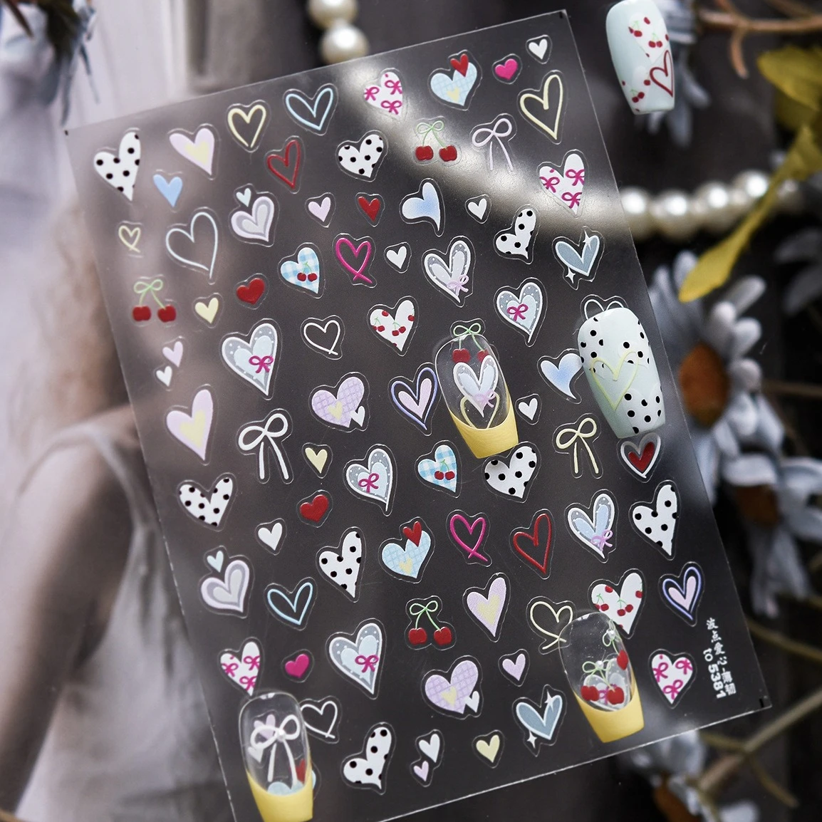 Autocollant de manucure Chic, cœur d'amour, nœud papillon, pois, ligne Simple, cerise, rétro, imprimé léopard, Graffiti coloré, étoile, Nail Art