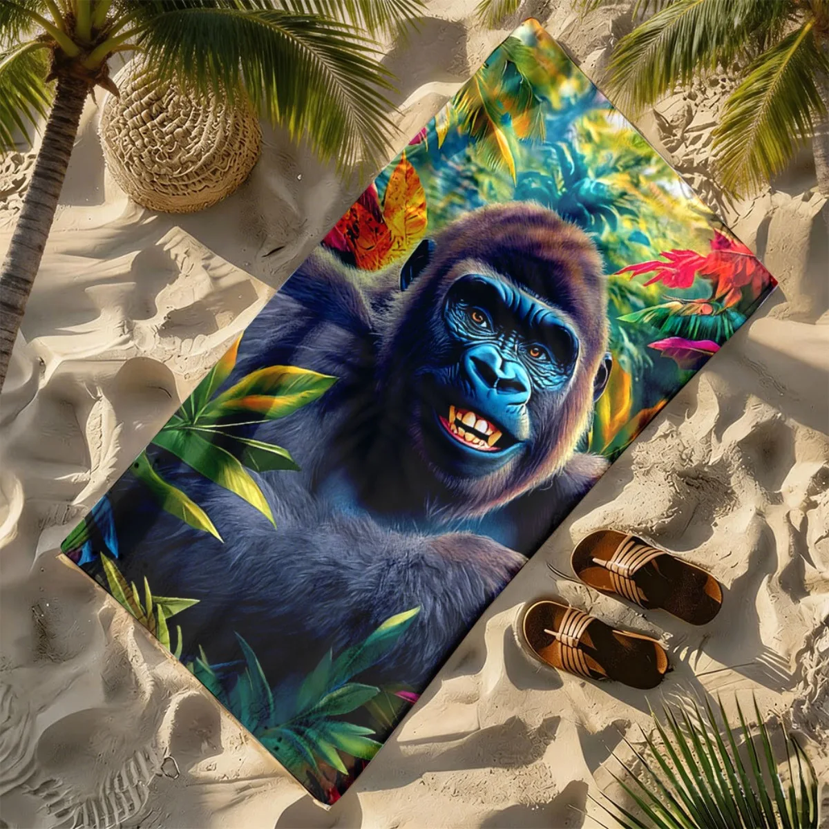 Gorilla Big Monkey Jungle Theme polyester microfiber beach towel is highly absorbent, suitable for swimming and beach outings